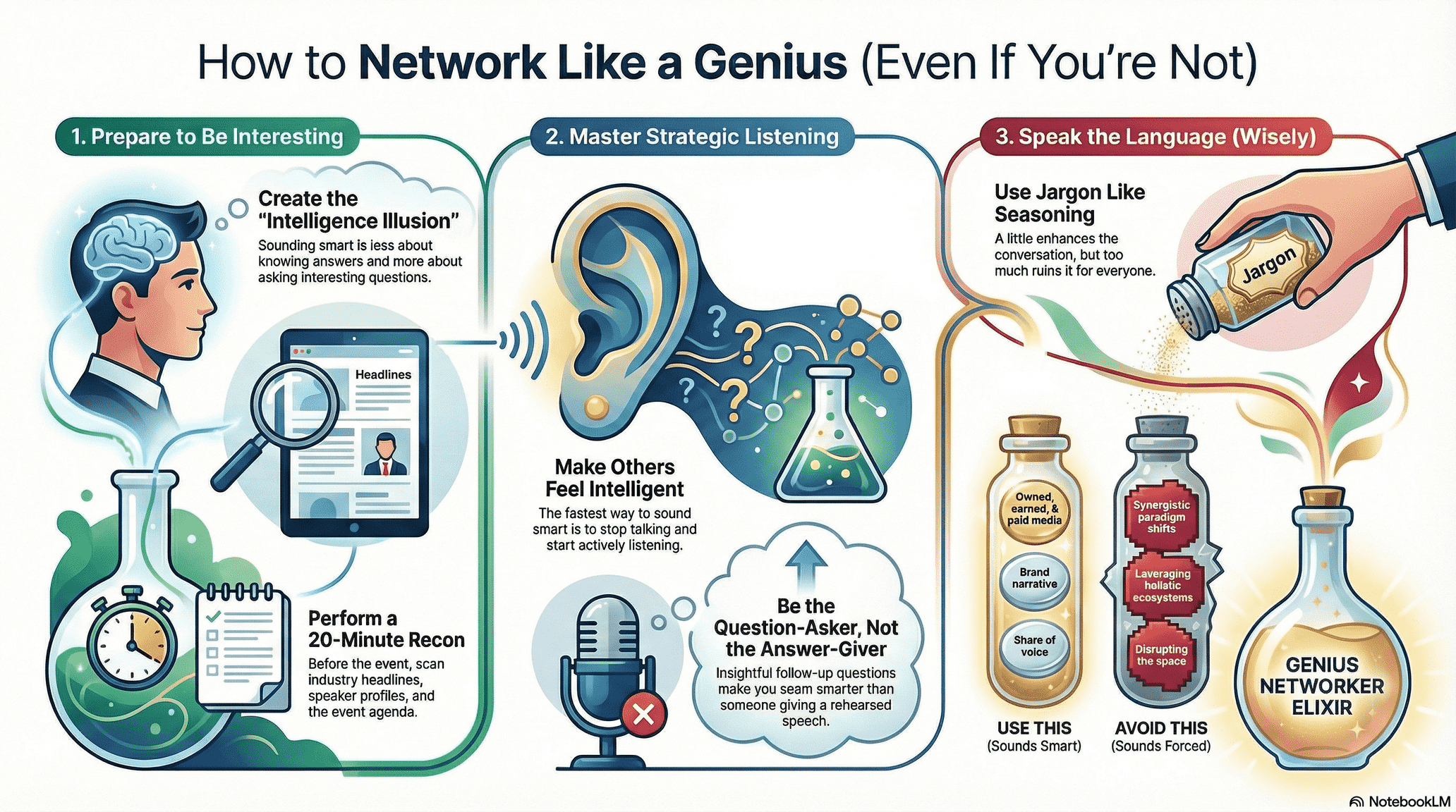 Infographic of how to sound intelligent at networking events by The PR Chic