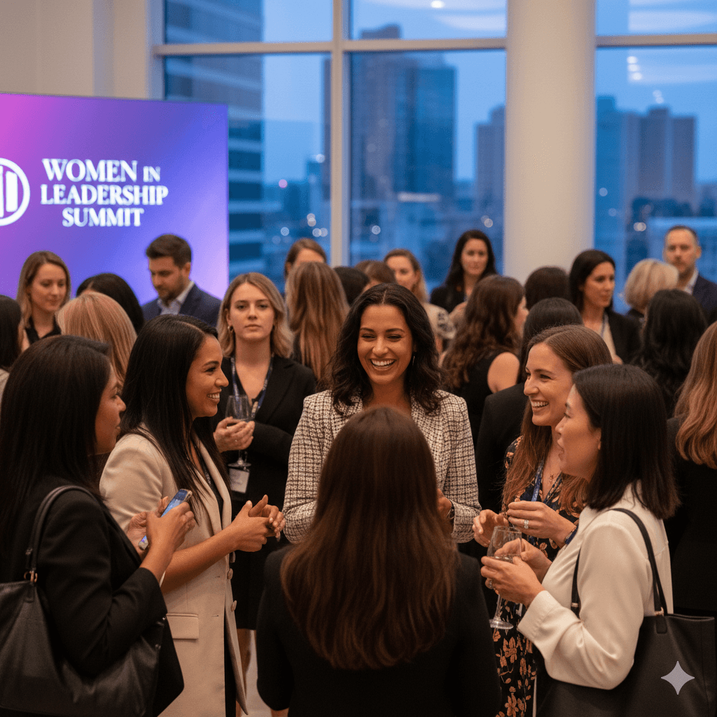 Women at a conference interacting for The PR Chic's blog on how to sound intelligent at networking events